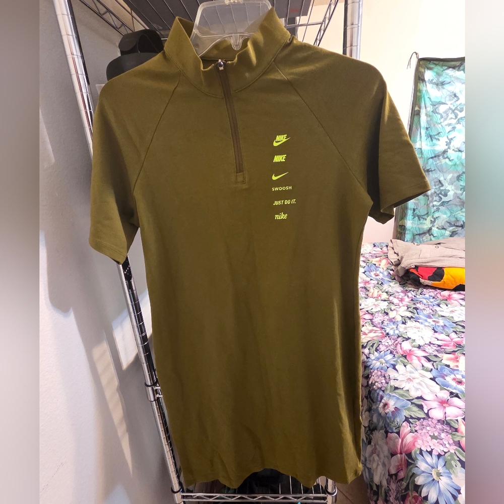 Brand New Nike Olive Green Sportswear Short Sleeve Swoosh Dress
